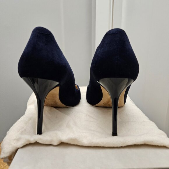Jimmy Choo Agnes Suede Navy Heels, Sz 37 - Box & Dust Bag - Picture 5 of 13